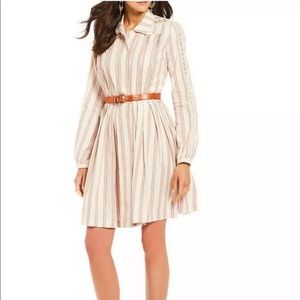 Anthropologie A loves A striped crochet detail striped button down dress M